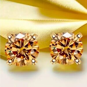 MOISSANITE CHAMPAGNE 3 CARAT Each EARRINGS 18K GOLD
